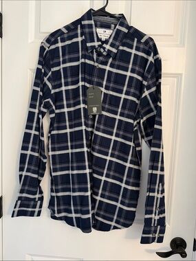 Tribal Men's Navy and White Plaid Button-Down Shirt